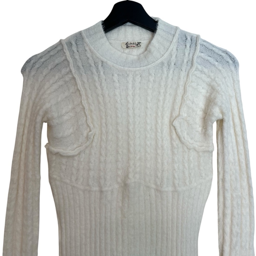 Free People Keep Me Warm Cable Knit Bodysuit Coconut Milk Ivory Small Cozy Fuzzy - Picture 3 of 8